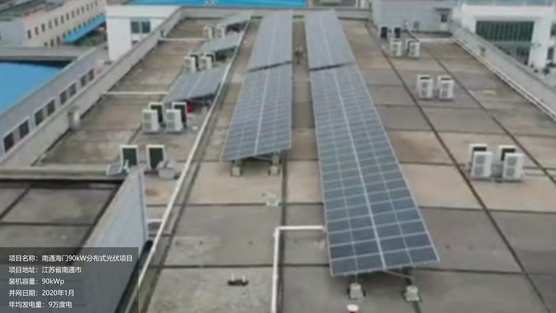 南通海门项目总装机容量90KW，项目位于江苏省南通市，于2020年1月并网发电，年均发电量约9万度。